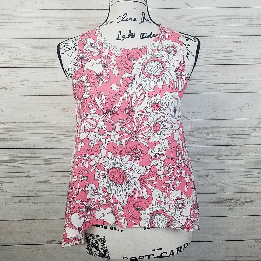 Gap Pink & White Floral Sleeveless Top